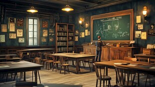 复古风格的旧教室场景