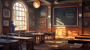 复古教室中的教师授课场景