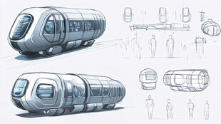 未来科幻风列车设计草图