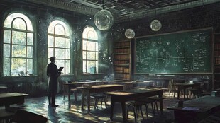 复古教室中的沉思学者