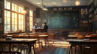 复古教室中的师生授课场景