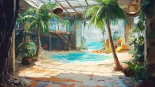 梦幻热带泳池庭院景观