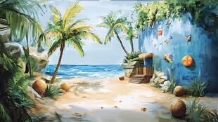 梦幻海滨沙滩度假场景