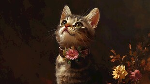 戴花项圈的可爱小猫咪