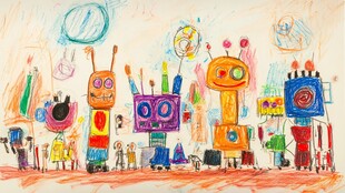 儿童画中的多彩机器人世界