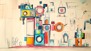 多彩手绘风的家电组合画面