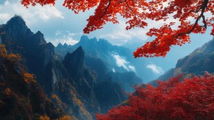 秋日红叶映山川美景