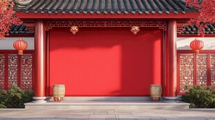 中式红墙庭院古风场景
