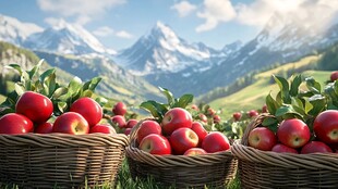 高山下的丰收苹果篮子