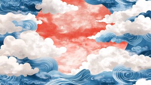 云海中的绯红日出景象