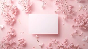 粉色花海中的空白卡片