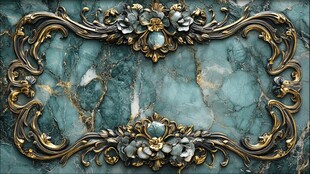 青绿色大理石配金色雕花饰框