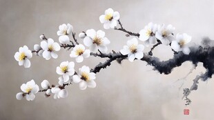 水墨白梅图