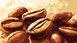 手绘咖啡豆特写画面