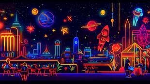 未来都市霓虹科幻夜景图