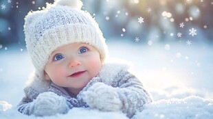 雪地中的可爱萌娃