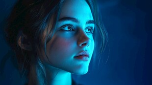 梦幻光影下的沉思少女