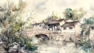 江南水乡水墨桥畔人家