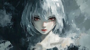 白发红眼神秘少女肖像