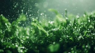 青草洒落晶莹水珠