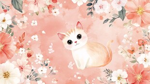 粉色花丛中的可爱猫咪