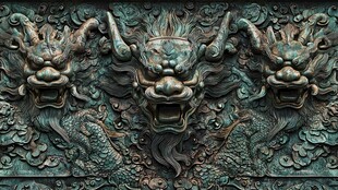 青铜龙首浮雕精美纹饰
