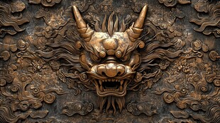 中式青铜龙首浮雕装饰