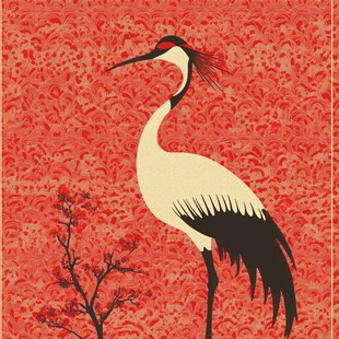红底丹顶鹤中式精美图案