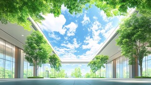 室内庭院 绿植与天空之景