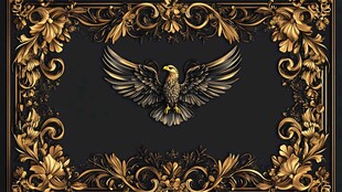 黑金边框中的展翅雄鹰