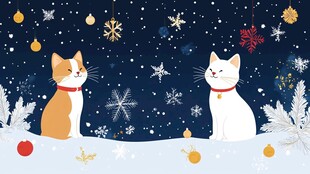 雪夜双猫迎圣诞