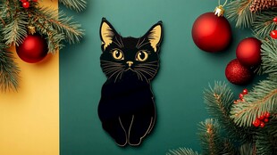 黑猫贺岁圣诞装饰元素