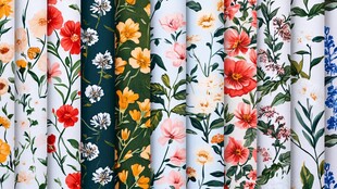 多样花卉图案布料展示