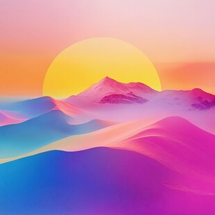 梦幻绚丽的山间日落景观