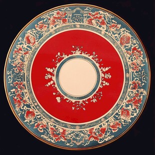 古典花纹红底装饰瓷盘