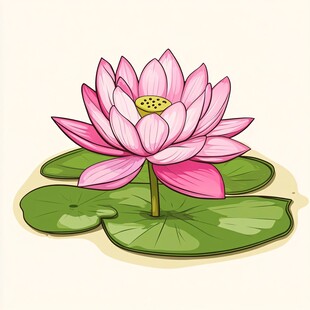 手绘粉色盛开的荷花