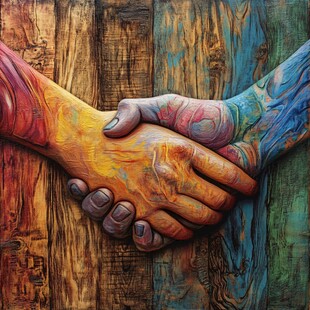 彩色手握手 友谊的艺术呈现