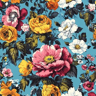 蓝底多彩花卉图案纹理