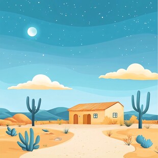 沙漠月夜下的小屋