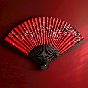 红底繁花折扇 古韵雅致