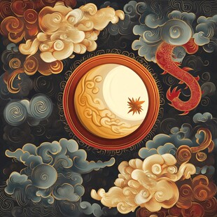 中式云月龙纹吉祥图案