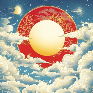 圆月祥云夜 中式梦幻图景