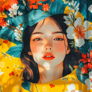 花海中的美丽少女