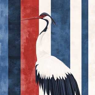 鹤立条纹背景艺术插画