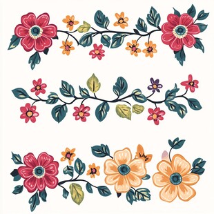 手绘多彩花卉装饰图案