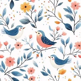 花鸟插画 清新自然的美好景象