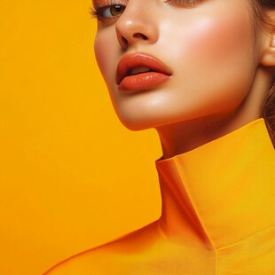 明艳佳人 高领橙衣美妆特写