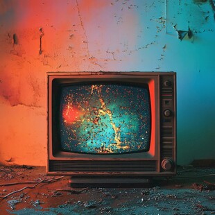 复古电视与斑驳墙面的画面