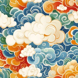 中式多彩祥云无缝图案