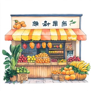 清新手绘风的水果店铺
